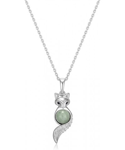 925 Sterling Silver and Genuine Jade Pendant Necklace - 18 Inch Rope Chain Jewelry for Women, Gifts for Women Fox $27.30 Neck...