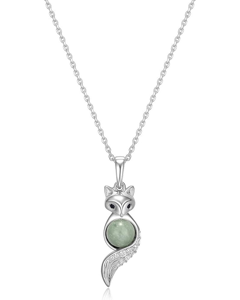 925 Sterling Silver and Genuine Jade Pendant Necklace - 18 Inch Rope Chain Jewelry for Women, Gifts for Women Fox $27.30 Neck...