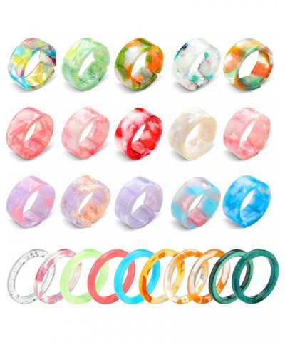 25 Pieces Colorful Resin Rings Set Acrylic Plastic Thin Rings Open Adjustable Band Rings Retro Aesthetic Ring Christmas Valen...