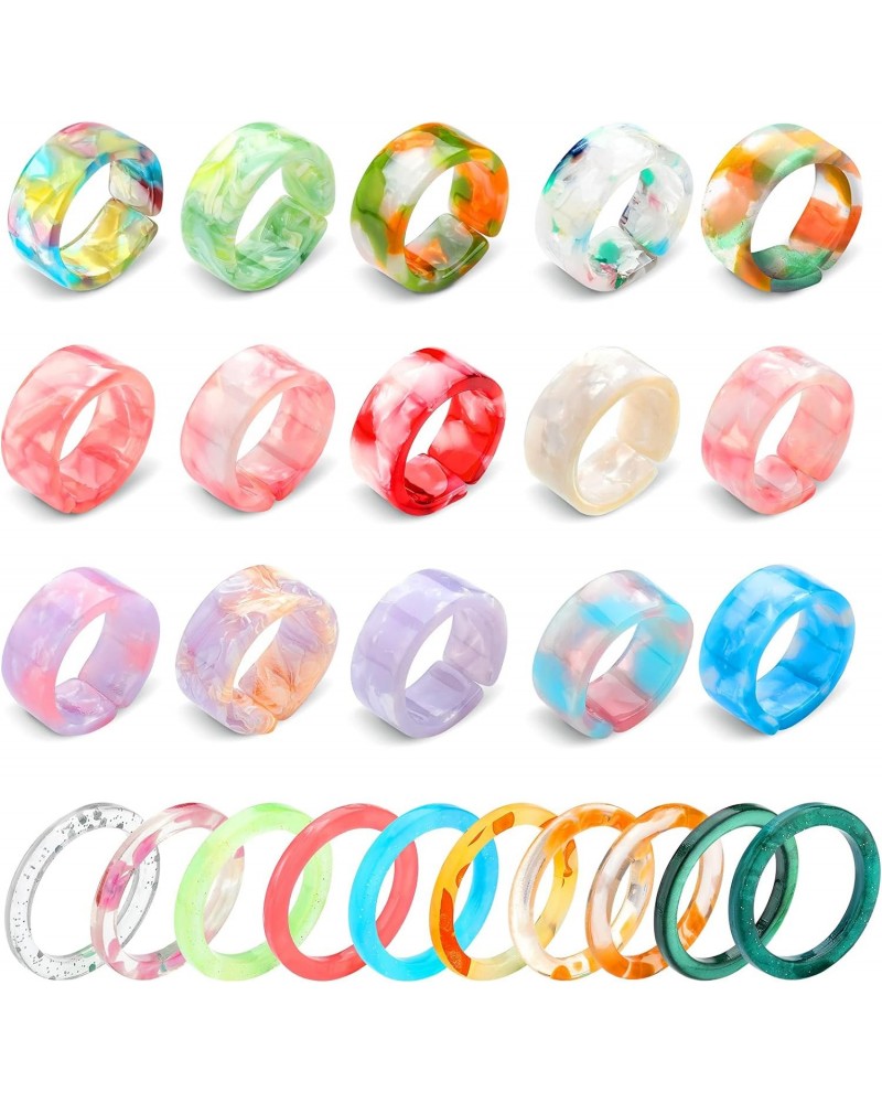 25 Pieces Colorful Resin Rings Set Acrylic Plastic Thin Rings Open Adjustable Band Rings Retro Aesthetic Ring Christmas Valen...