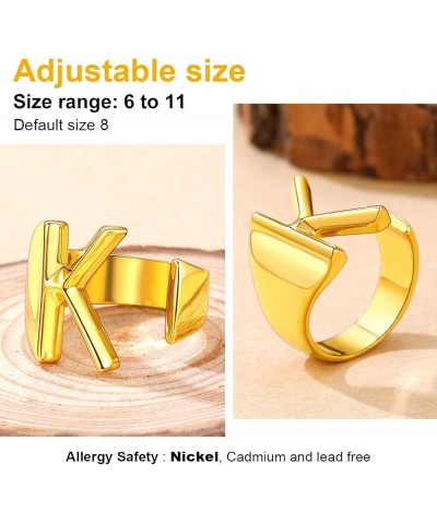 Customizable Initial Ring Statement 18K Gold Plated Fashion Cuff Rings for Women Alphabet Letter A to Z Resizable Knuckle Rin...