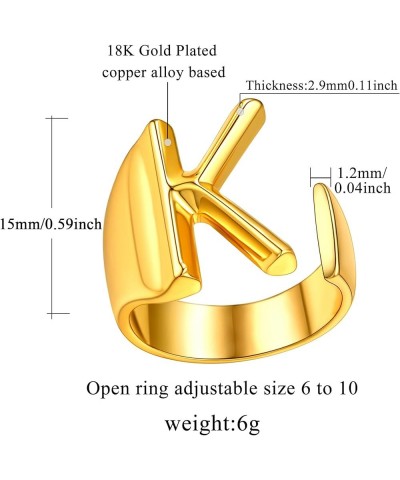 Customizable Initial Ring Statement 18K Gold Plated Fashion Cuff Rings for Women Alphabet Letter A to Z Resizable Knuckle Rin...