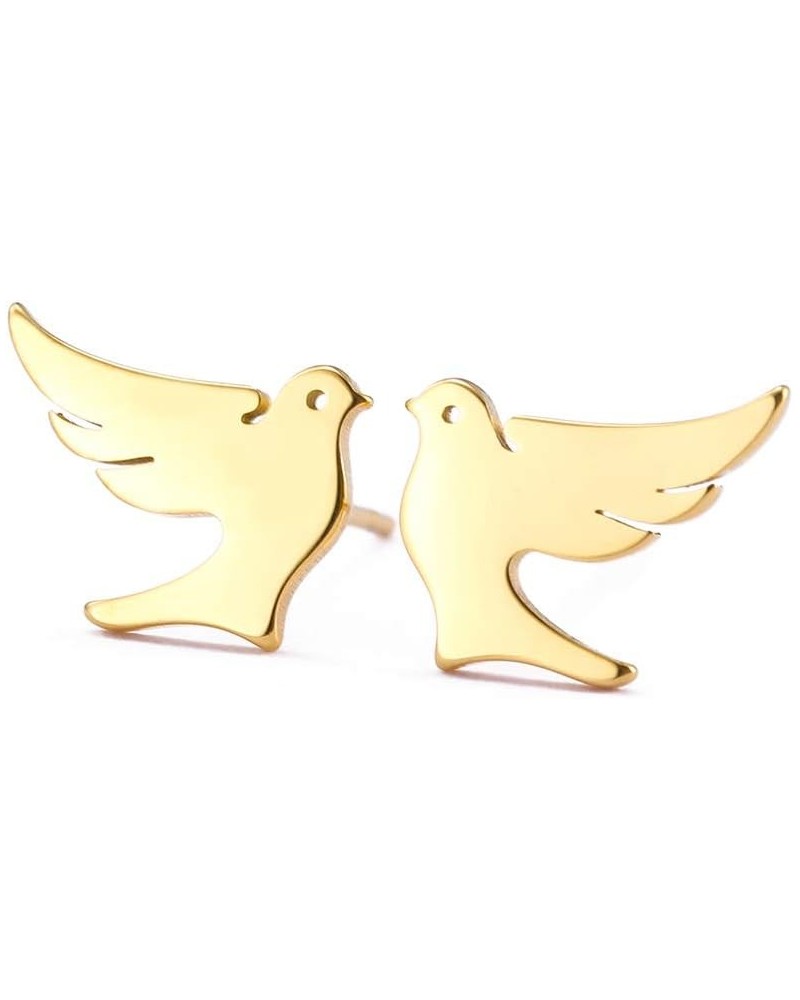 Stainless Steel Dove Stud Earrings Tiny Bird Animal Lucky Jewelry for Women Girls Birthday Gift gold $8.43 Earrings