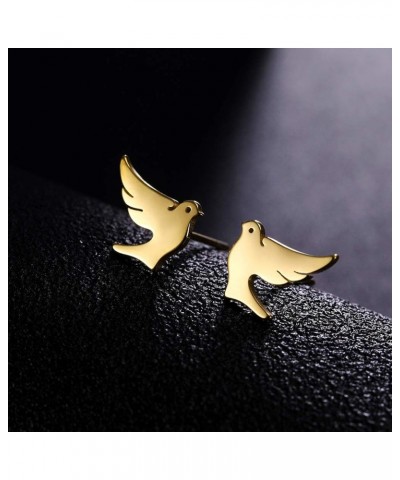 Stainless Steel Dove Stud Earrings Tiny Bird Animal Lucky Jewelry for Women Girls Birthday Gift gold $8.43 Earrings