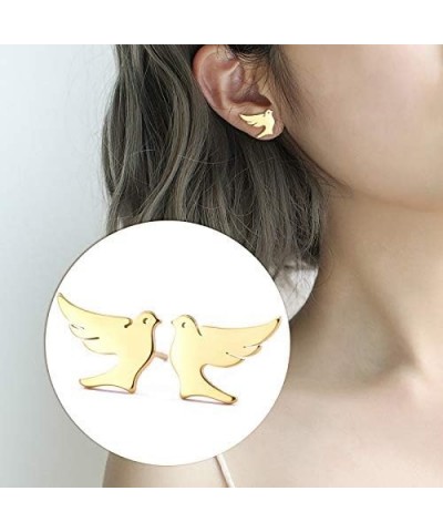 Stainless Steel Dove Stud Earrings Tiny Bird Animal Lucky Jewelry for Women Girls Birthday Gift gold $8.43 Earrings