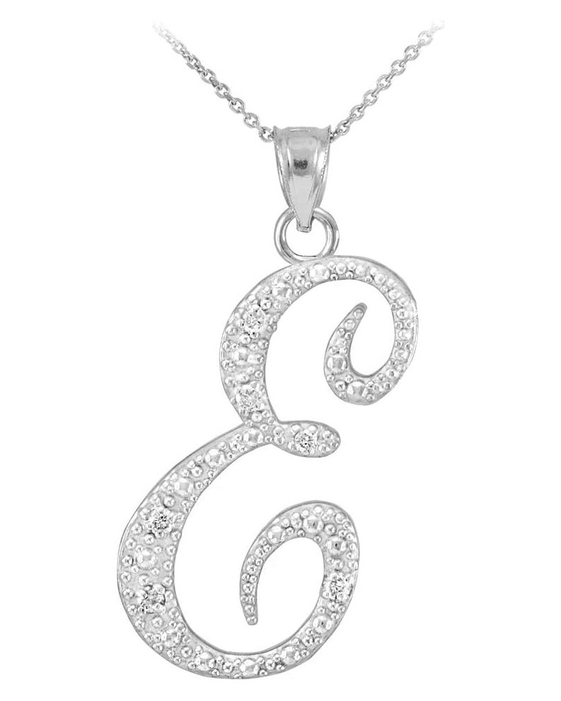 14K White Gold Diamond Accented Dangling Cursive Initial A-Z Charm 4/5" Pendant Necklace - Choice of Letter & Chain Length 20...