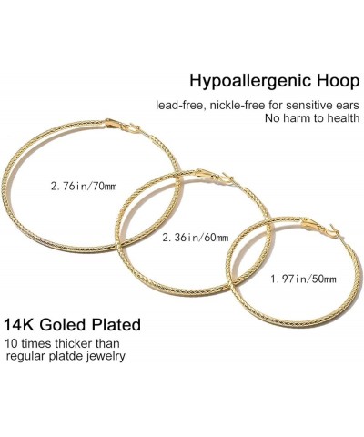 Big Hoop Earrings 14K Gold Plated 925 Sterling Silver Post Lightweight Gold Hoops for Women And Girl 50 Gold $11.20 Earrings