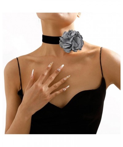 Vintage Rose Flower Choker Necklace for Women Girls Gothic Black Velvet Ribbon Camellia Blossom Charm Chain Adjustable Comfor...