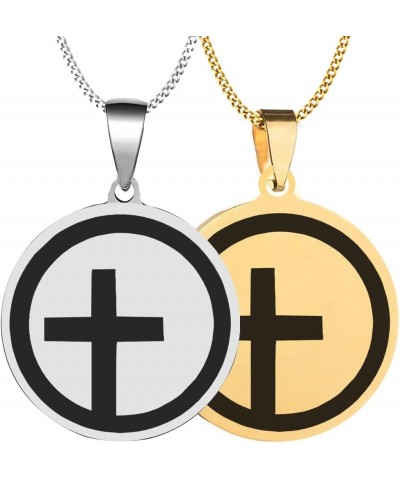 2PCS Unitarian Off Center Cross Mens Womens Stainless Steel Christian Symbol Pendant Necklace Chain Silver+Gold $6.31 Necklaces