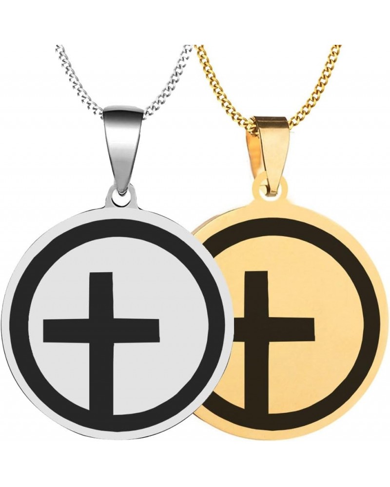 2PCS Unitarian Off Center Cross Mens Womens Stainless Steel Christian Symbol Pendant Necklace Chain Silver+Gold $6.31 Necklaces