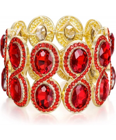 Women's Rhinestone Crystal Art Deco Wedding Brides Elastic Stretch Bracelet Red Gold-Tone $12.47 Bracelets