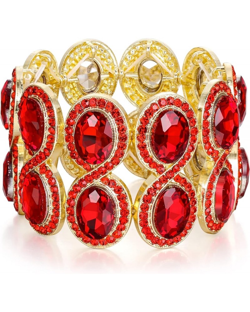 Women's Rhinestone Crystal Art Deco Wedding Brides Elastic Stretch Bracelet Red Gold-Tone $12.47 Bracelets