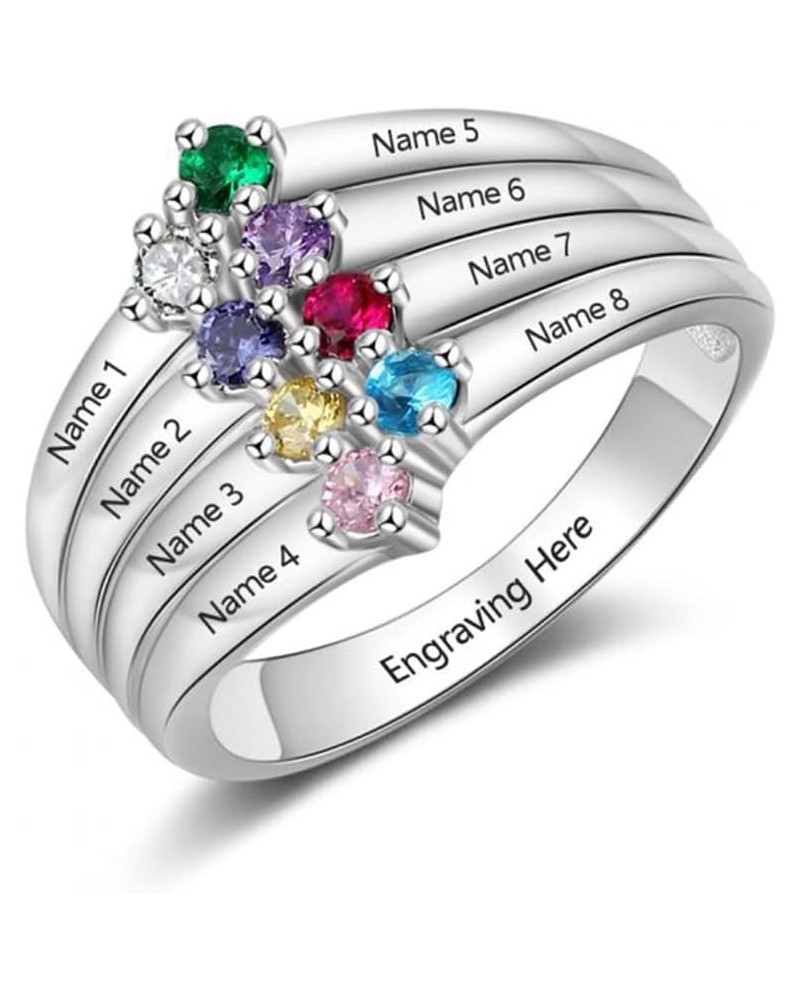 Personalized Name Ring with 8 CZ Birthstones for Women,925 Sterling Silver Custom 8 Names Family Rings Free Engraving Gifts f...