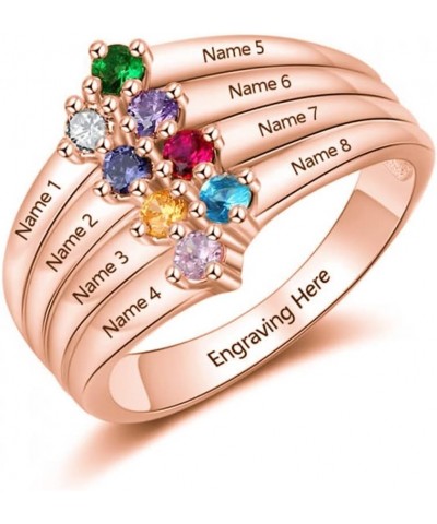 Personalized Name Ring with 8 CZ Birthstones for Women,925 Sterling Silver Custom 8 Names Family Rings Free Engraving Gifts f...