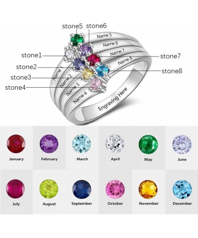 Personalized Name Ring with 8 CZ Birthstones for Women,925 Sterling Silver Custom 8 Names Family Rings Free Engraving Gifts f...