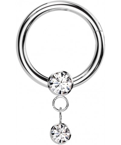 16GA Implant Grade Titanium Hinged Segment Hoop Ring With Round Bezel Set CZ and Bezel Set CZ Dangle Length 8MM Clear 8MM $12...