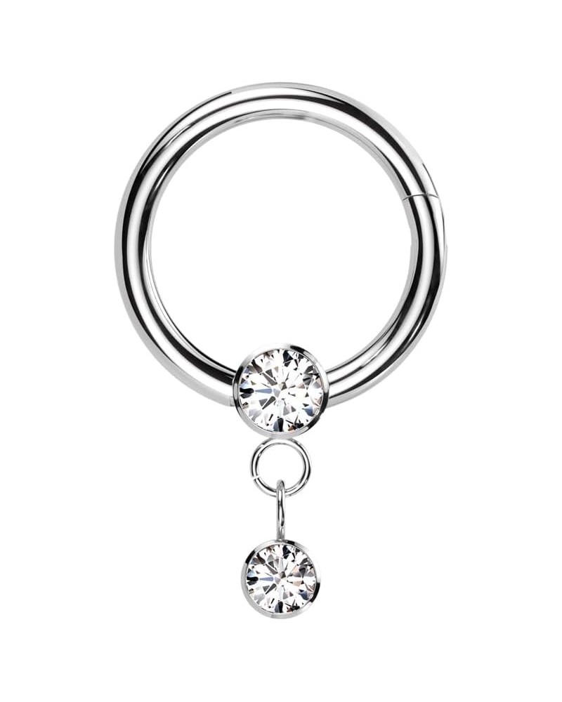 16GA Implant Grade Titanium Hinged Segment Hoop Ring With Round Bezel Set CZ and Bezel Set CZ Dangle Length 8MM Clear 8MM $12...