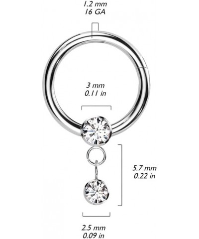 16GA Implant Grade Titanium Hinged Segment Hoop Ring With Round Bezel Set CZ and Bezel Set CZ Dangle Length 8MM Clear 8MM $12...