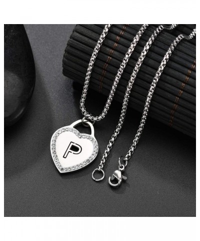 Women's Silver Initial Necklace Stainless Steel Love Heart Tiny Letter Necklace Personalized Name Jewelry for Girlfriend Gift...