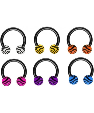 6 pc White Blue Pink Purple org YEL Zebra Black Horseshoe Lip Belly Nipple Eyebrow Septum Hoop Ring 16g 14g 12g 10g 8g 6g 4g ...