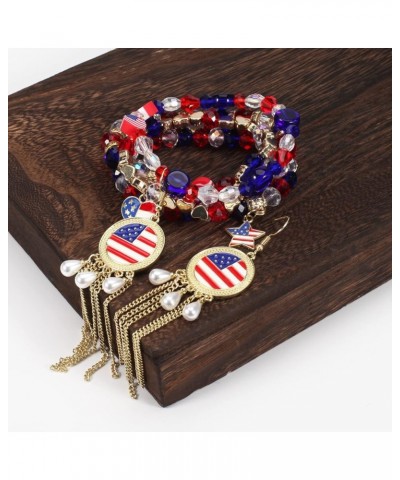 American Flag Jewelry Set for Women Girls Stretch Stackable beads Bracelet US flag Independence Day Earrings 4th of July Colo...