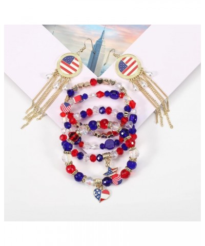 American Flag Jewelry Set for Women Girls Stretch Stackable beads Bracelet US flag Independence Day Earrings 4th of July Colo...