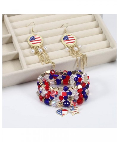 American Flag Jewelry Set for Women Girls Stretch Stackable beads Bracelet US flag Independence Day Earrings 4th of July Colo...