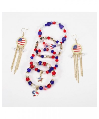 American Flag Jewelry Set for Women Girls Stretch Stackable beads Bracelet US flag Independence Day Earrings 4th of July Colo...