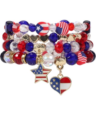 American Flag Jewelry Set for Women Girls Stretch Stackable beads Bracelet US flag Independence Day Earrings 4th of July Colo...