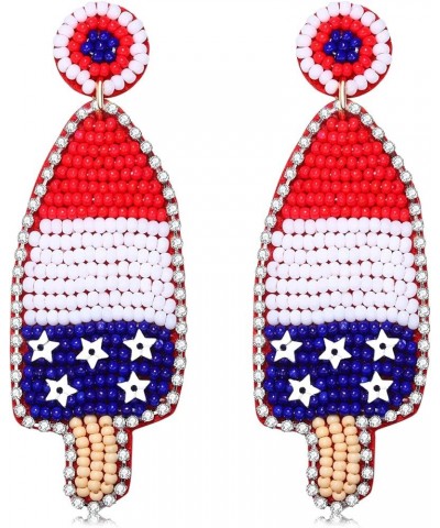 American Flag Earrings Beaded Patriotic Popsicle Hat Drop Dangle Earrings Independence Day 4th of July Earrings for Women Gir...