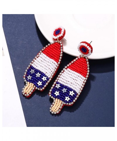 American Flag Earrings Beaded Patriotic Popsicle Hat Drop Dangle Earrings Independence Day 4th of July Earrings for Women Gir...