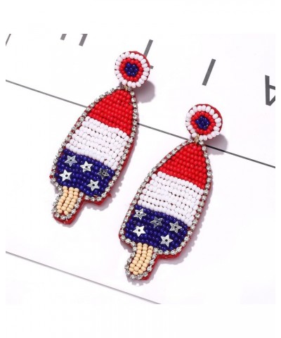 American Flag Earrings Beaded Patriotic Popsicle Hat Drop Dangle Earrings Independence Day 4th of July Earrings for Women Gir...