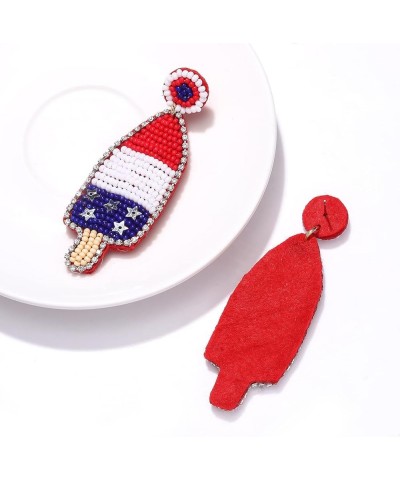 American Flag Earrings Beaded Patriotic Popsicle Hat Drop Dangle Earrings Independence Day 4th of July Earrings for Women Gir...