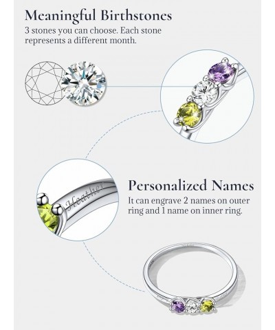 Mothers Rings with 1-4 Birthstones and Name Engraved, Personalized Sterling Silver Gold Plated Statement Band Ring for Women/...