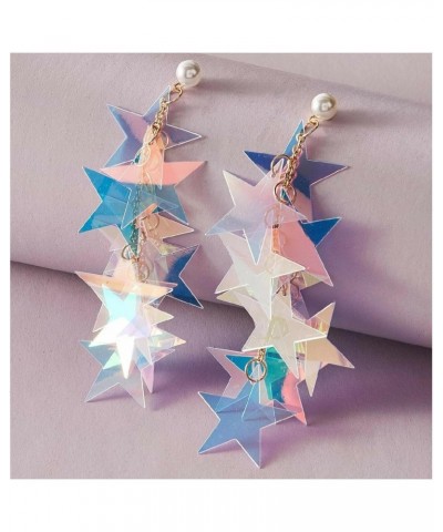 Laser Star Sequin Earrings Fringe Star Dangle Earrings Sparkly Pearl Mermaid Earrings $6.19 Earrings