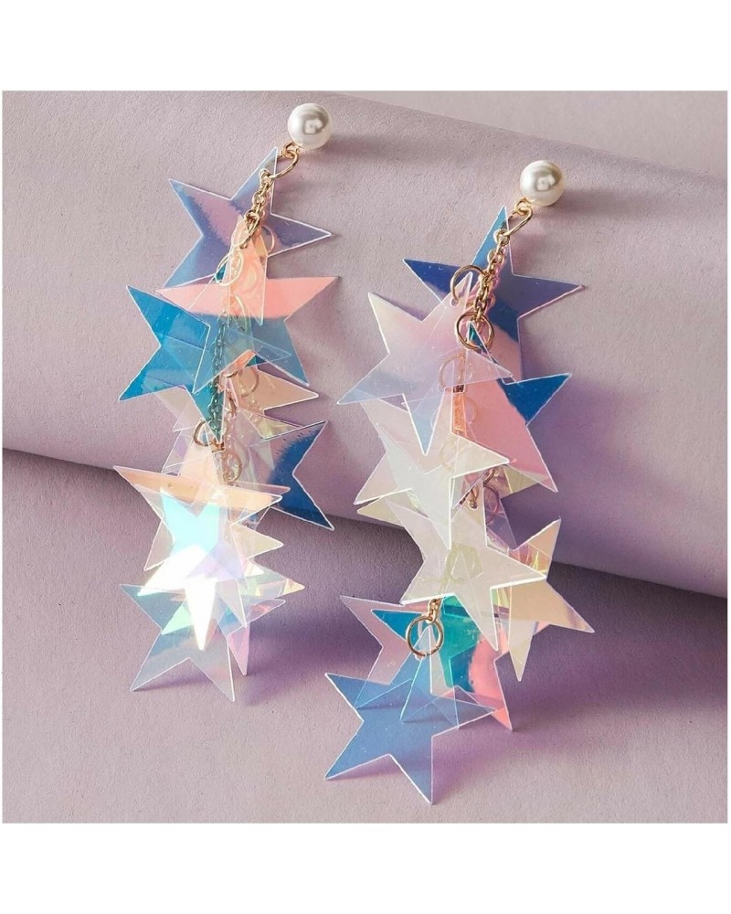 Laser Star Sequin Earrings Fringe Star Dangle Earrings Sparkly Pearl Mermaid Earrings $6.19 Earrings