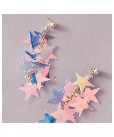 Laser Star Sequin Earrings Fringe Star Dangle Earrings Sparkly Pearl Mermaid Earrings $6.19 Earrings