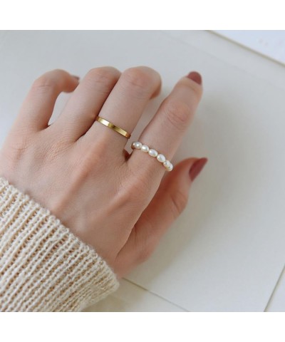 Stretch Freshwater Pearl Rings with 14k gold plated Beaded Adjustable Stackable rings Holiday Gift for Women Girls pearl ring...