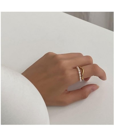 Stretch Freshwater Pearl Rings with 14k gold plated Beaded Adjustable Stackable rings Holiday Gift for Women Girls pearl ring...