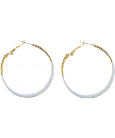 Round Hoop Earrings Multicolor Enamel Large Round Hoop Earrings for Women Girls Exaggerated Trendy Jewelry White $9.55 Earrings