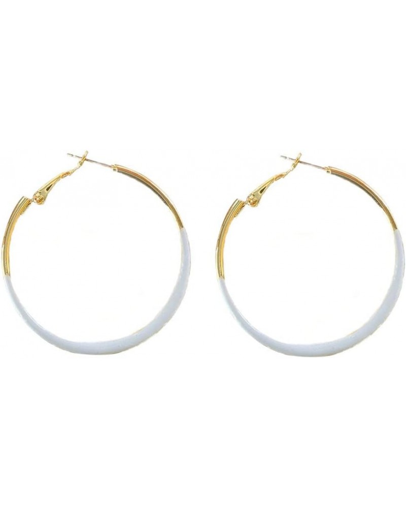 Round Hoop Earrings Multicolor Enamel Large Round Hoop Earrings for Women Girls Exaggerated Trendy Jewelry White $9.55 Earrings