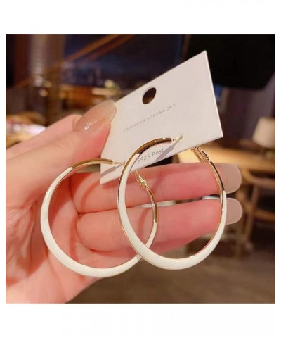 Round Hoop Earrings Multicolor Enamel Large Round Hoop Earrings for Women Girls Exaggerated Trendy Jewelry White $9.55 Earrings