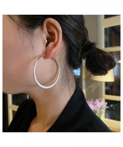 Round Hoop Earrings Multicolor Enamel Large Round Hoop Earrings for Women Girls Exaggerated Trendy Jewelry White $9.55 Earrings