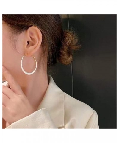 Round Hoop Earrings Multicolor Enamel Large Round Hoop Earrings for Women Girls Exaggerated Trendy Jewelry White $9.55 Earrings