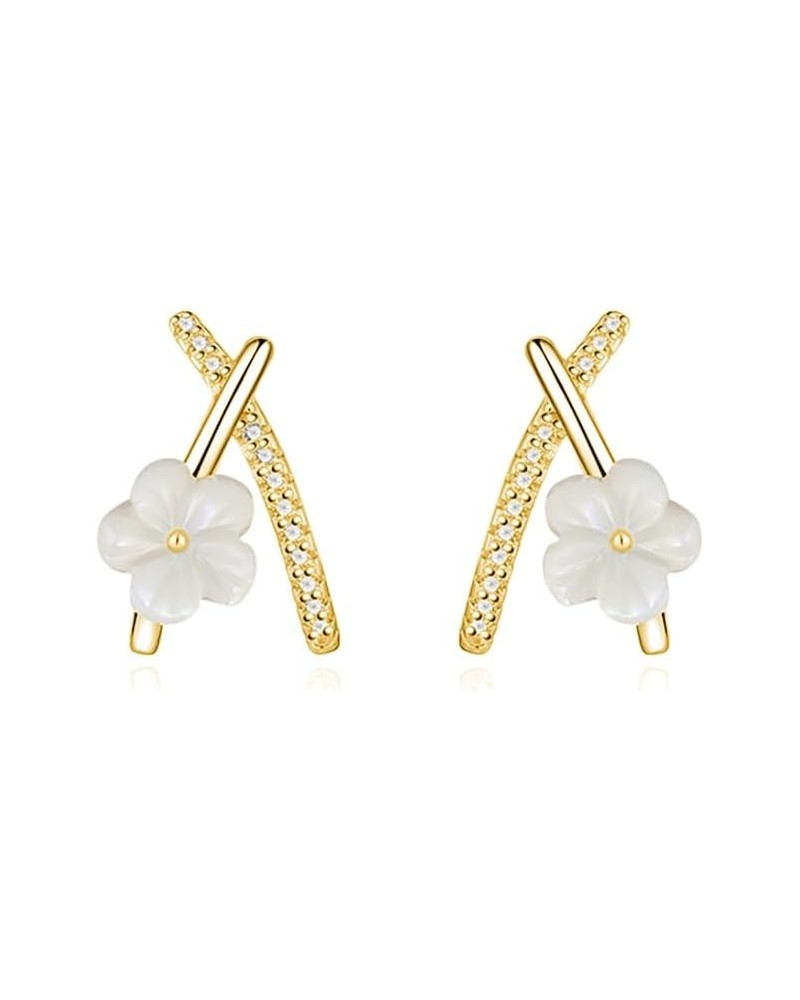 Solid 925 Sterling Silver Flower Cuff Piercing Earrings for Women Girls CZ X Cuff Earrings Studs Flower Wraps B-18K Gold $10....