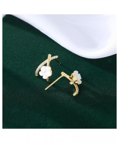 Solid 925 Sterling Silver Flower Cuff Piercing Earrings for Women Girls CZ X Cuff Earrings Studs Flower Wraps B-18K Gold $10....