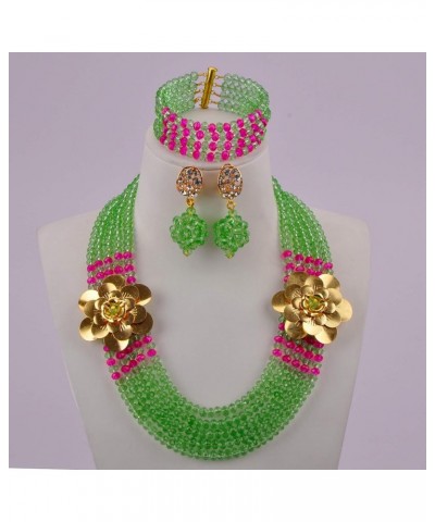 Costume African Jewelry Set for Womens Nigerian Beads Necklace Bracelet Earrings Sets Wedding Party Gifts Light Green and Fuc...