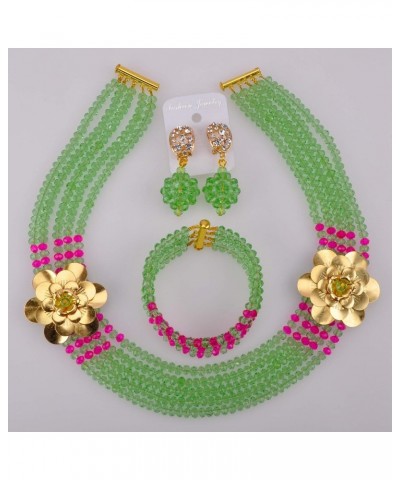 Costume African Jewelry Set for Womens Nigerian Beads Necklace Bracelet Earrings Sets Wedding Party Gifts Light Green and Fuc...