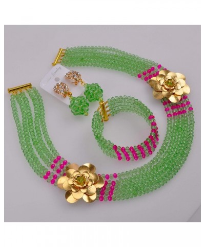 Costume African Jewelry Set for Womens Nigerian Beads Necklace Bracelet Earrings Sets Wedding Party Gifts Light Green and Fuc...