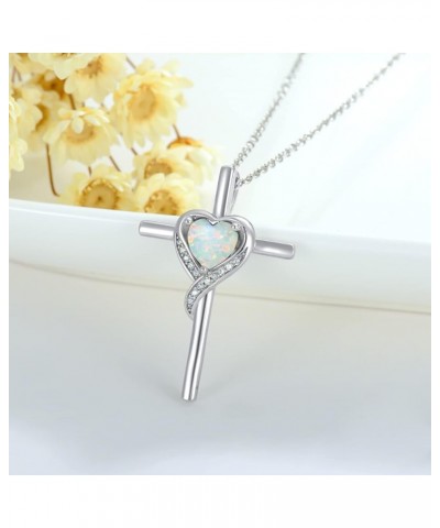 925 Sterling Silver Cross Necklace for Women Dainty Heart Gemstone Cross Pendant Necklace Fine Jewelry Anniversary Birthday H...